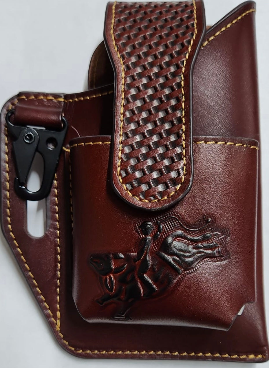 Top Notch Accessories Brown Bullrider Leather Holster Style Phone Case with Pouch & Flap