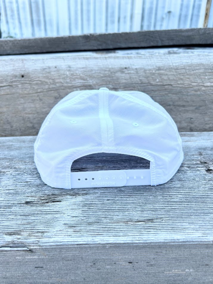 Southern Bred Apparel Co Tuscaloosa, AL white cap with black rope.
Rear View