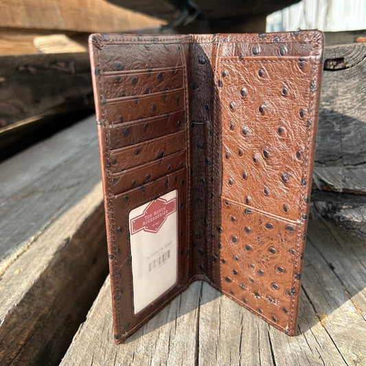 Coffee Brown textured leather wallet on a wooden surface