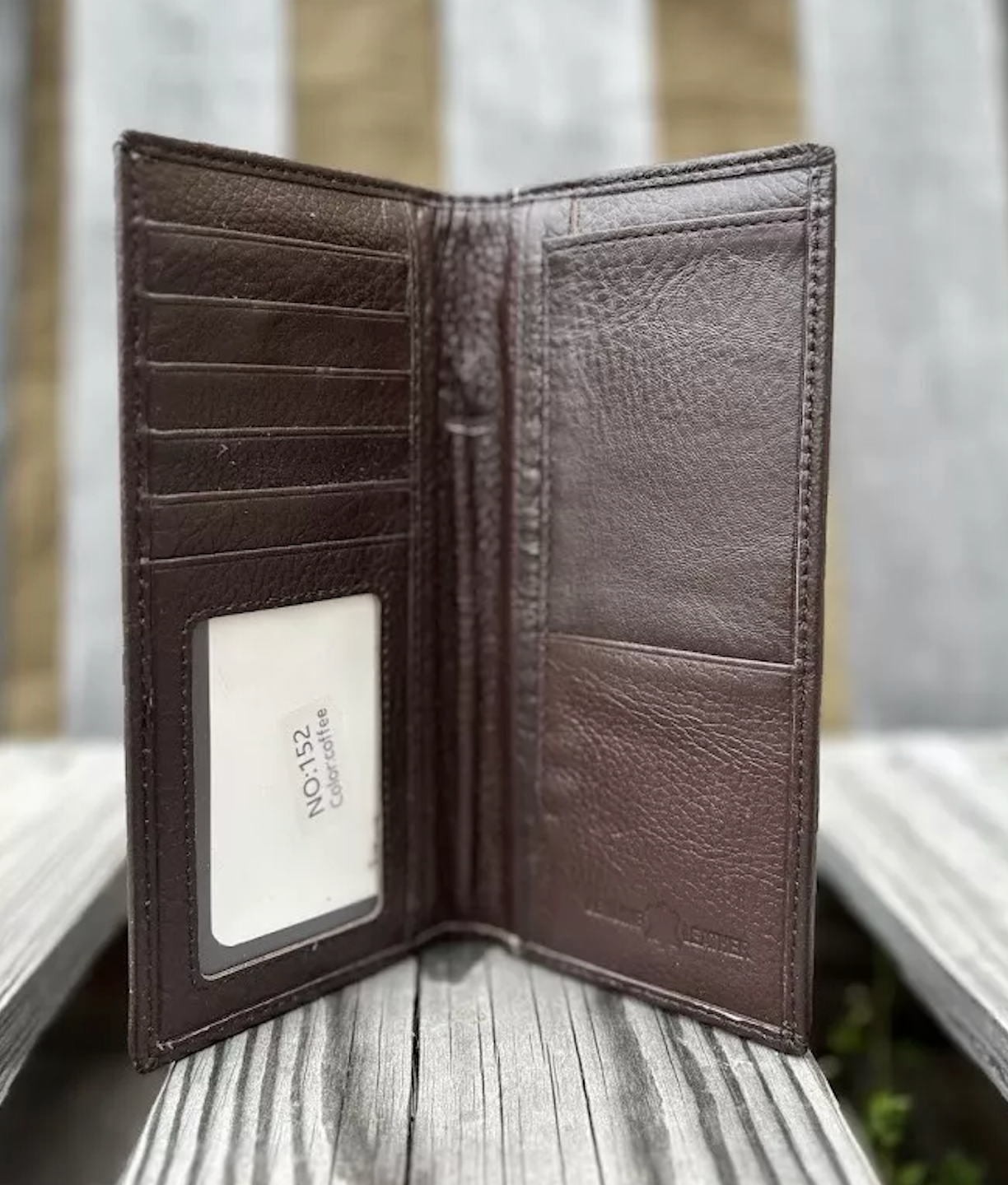 Top Notch Accessories Coffee Brown Caiman Print Leather Tall Checkbook Wallet with Praying Cowboy Concho
