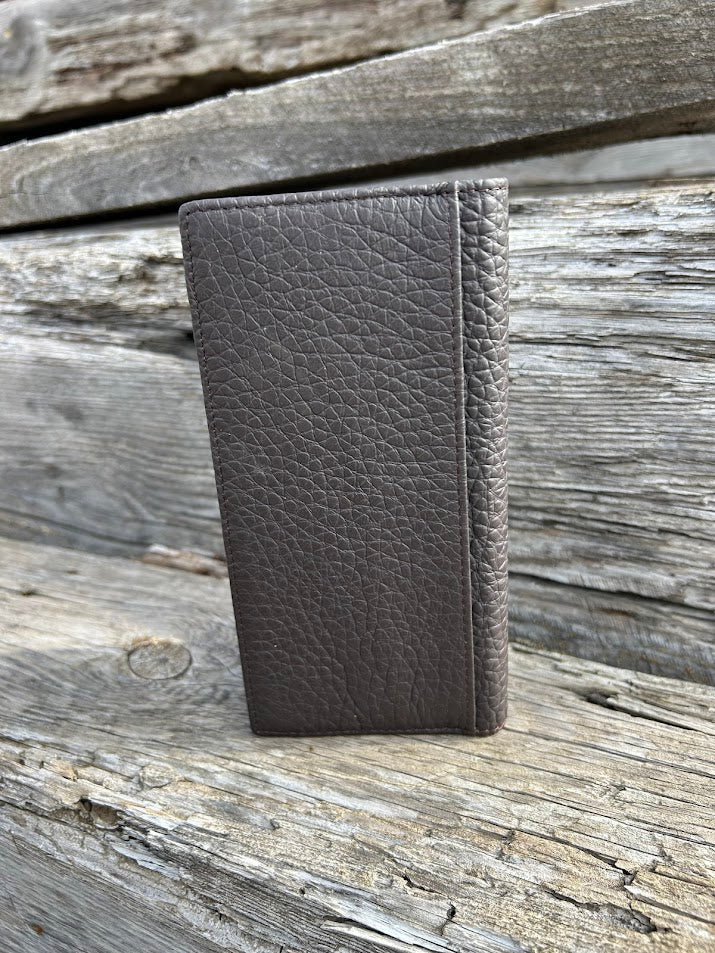 Coffee Brown leather wallet on a wooden surface