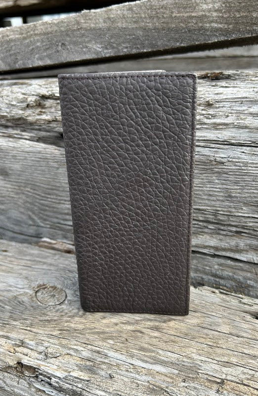 Coffee Brown leather wallet on a wooden surface