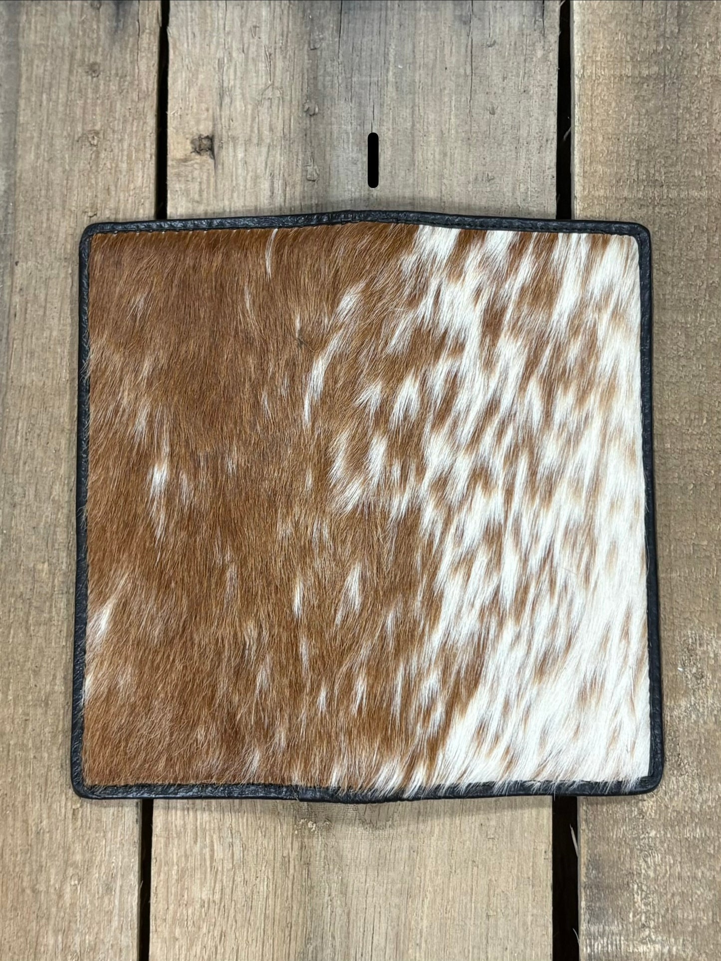 Top Notch Accessories Black Leather Lined Cowhide Hair-On All Over Tall Checkbook Wallet