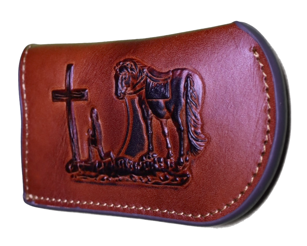 Top Notch Accessories Embossed Praying Cowboy Leather Knife Sheath