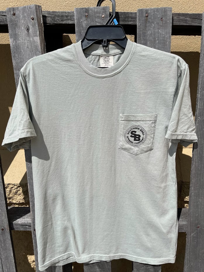 Bay t-shirt with a pocket and Black logo on a wooden background